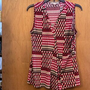 Dana Buchman Red and Black Geometric Blouse